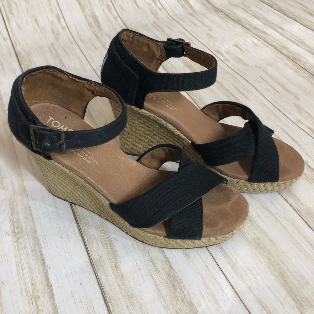 Toms Black Woven Wedge Sandals